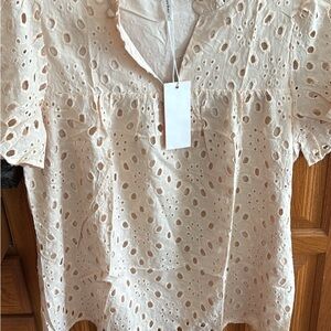 Women's Eyelet Short Sleeve Blouse - Cream